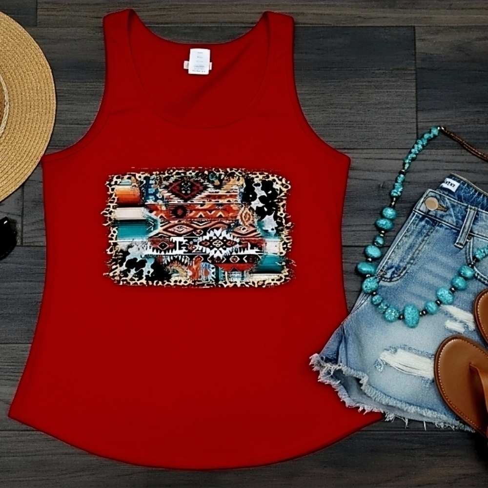 Southwestern Tribal Tank Top • Boho Western Aztec Graphic • Women’s Summer